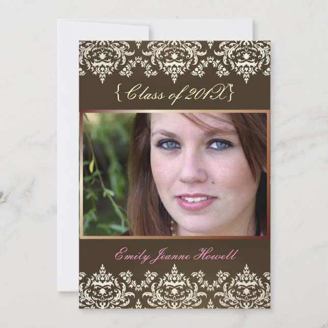 Convites de festa de formatura Espresso + Damask (Frente)