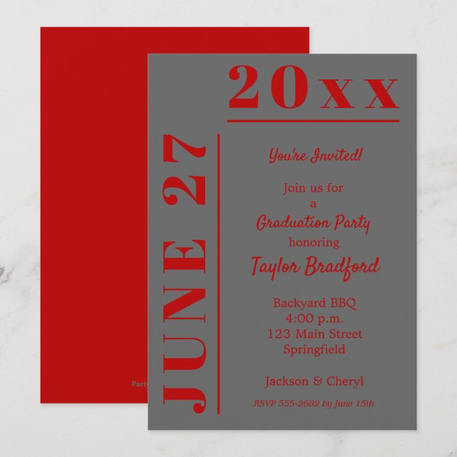 Convites de Festa de Formatura Vermelho Escarlate  (Frente/Verso)