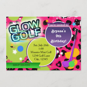 Convites de Festa de Golfe Glow Leopard Rosa