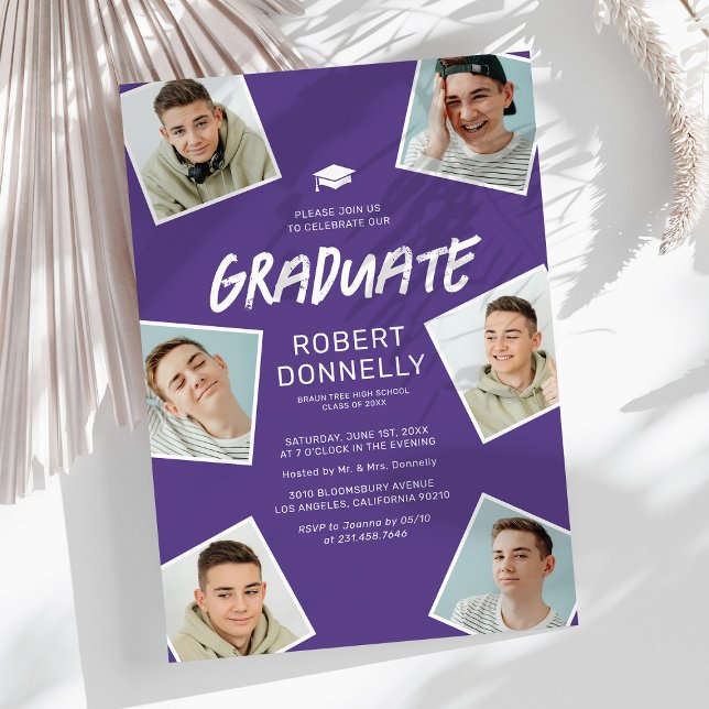 Convites de festa de graduação roxos simples de 6  (Criador carregado)