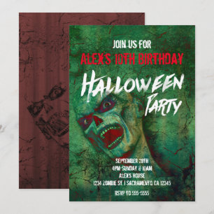 Convites de festa de Halloween do Zumbi Verde