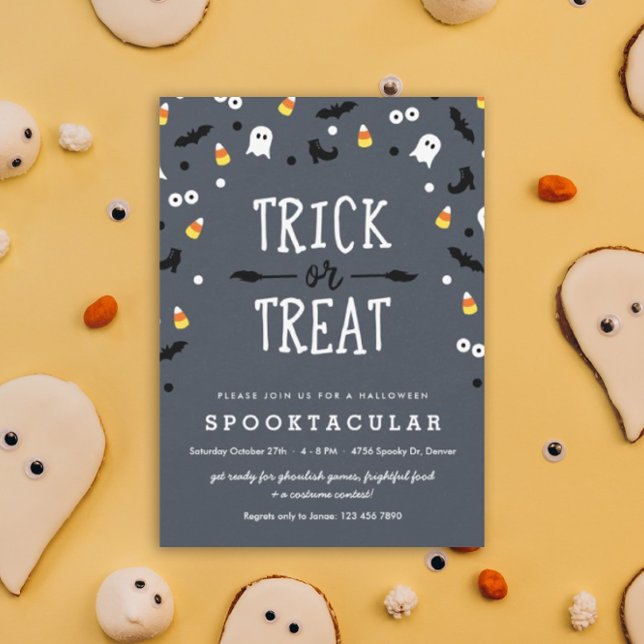 Convites de festa de Halloween fofo com confetes a (trick or treat Halloween Spooktacular party invitation)
