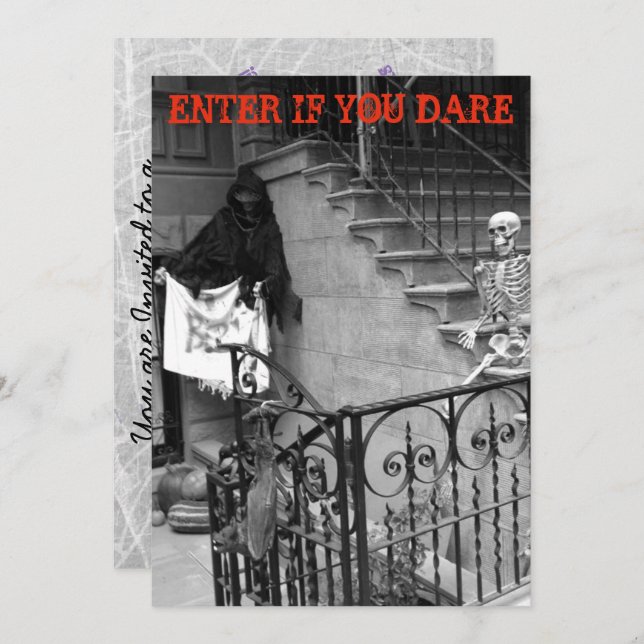 Convites de Festa de Halloween Mansão Assombrada (Frente/Verso)