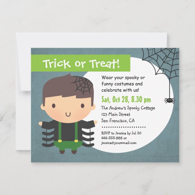 Convites de festa de Halloween para meninos com te (Frente)