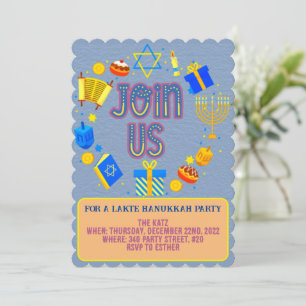 Convites de Festa de Hanukkah com Design de Texto 