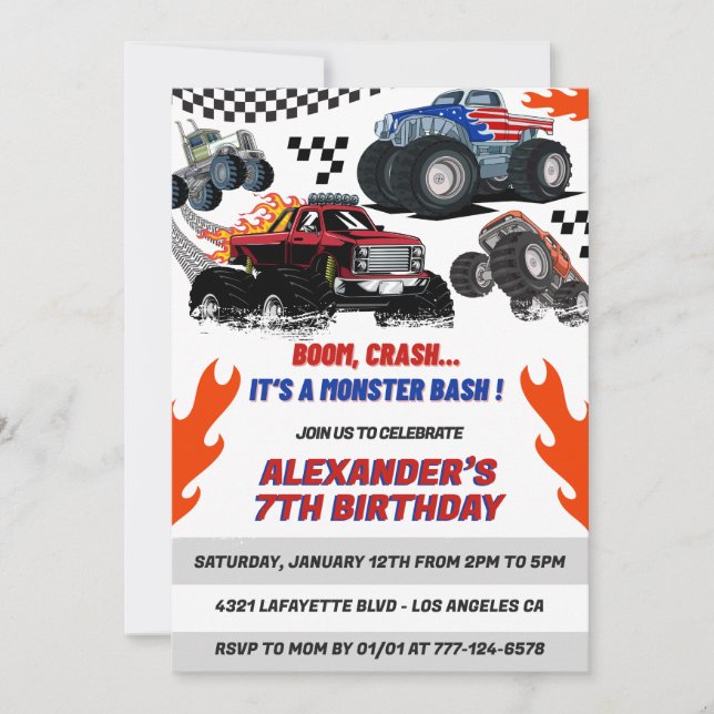 convites de festa de Hot wheels Boy Boom Crash (Frente)
