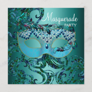 Convites de Festa de Máscaras Azul Turquesa