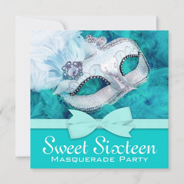 Convites de Festa de Máscaras Azul Turquesa (Frente)