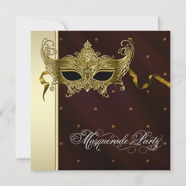 Convites de festa de máscaras em preto dourado ele (Frente)