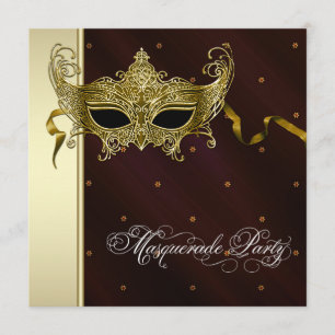 Convites de festa de máscaras em preto dourado ele