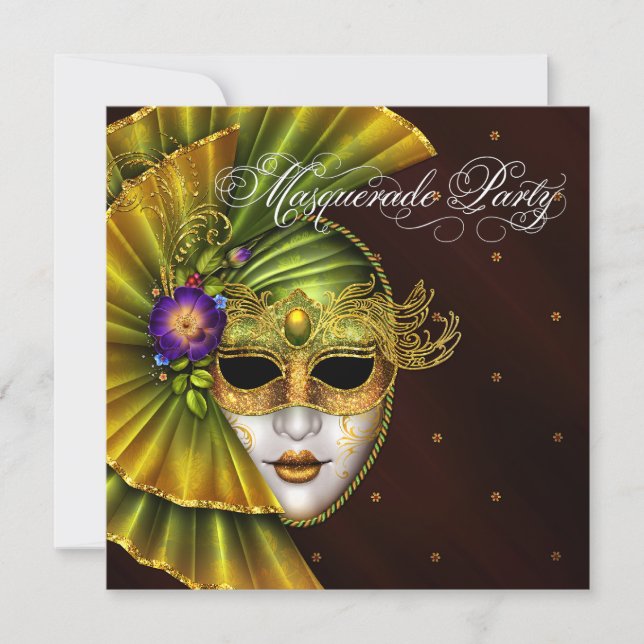 Convites de festa de máscaras em preto dourado ele (Frente)