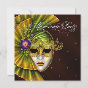 Convites de festa de máscaras em preto dourado ele