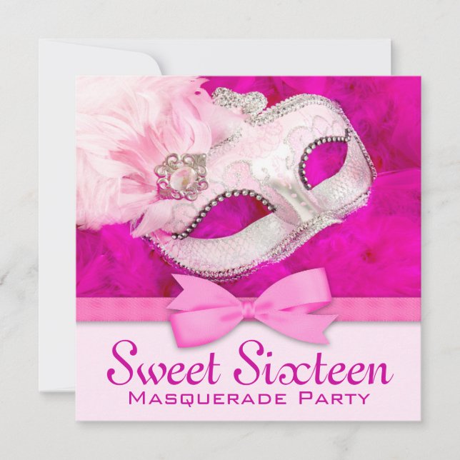 Convites de Festa de Máscaras Rosa Quente (Frente)