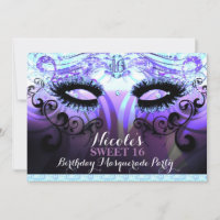 Convites de Festa de Máscaras Roxas Glam Cílios