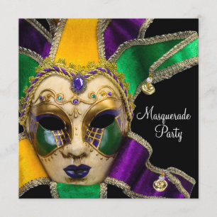 Convites de Festa de Máscaras Verde Roxo Dourado