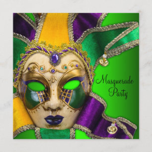 Convites de Festa de Máscaras Verde Roxo Dourado