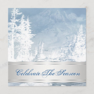 Convites de Festa de Natal Azul Prata Elegantes