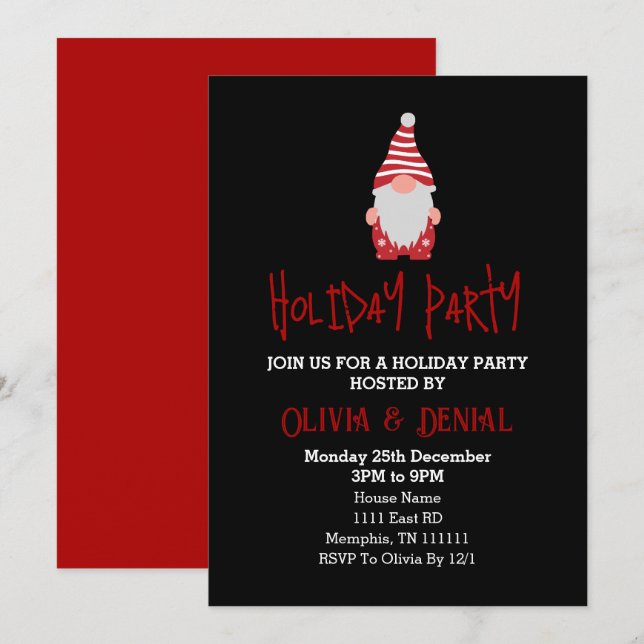 Convites de festa de Natal de férias do Gnome sant (Frente/Verso)