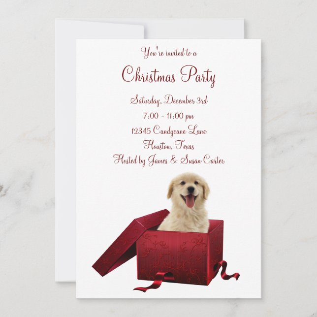 Convites de festa de Natal do cachorrinho presente (Frente)