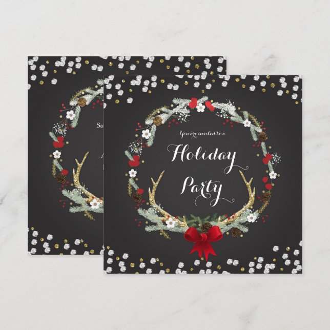 Convites de festa de Natal rústico com grinalda de (Frente/Verso)