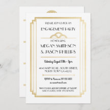 Convites de Festa de noivado Art Deco Dourados