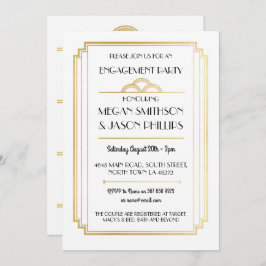 Convites de Festa de noivado Art Deco Dourados