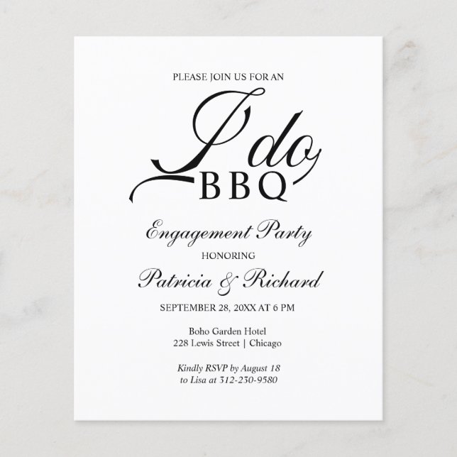 Convites de festa de noivado com orçamento de BBQ (Frente)