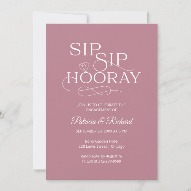 Convites de Festa de Noivado Sip Sip Hooray (Frente)