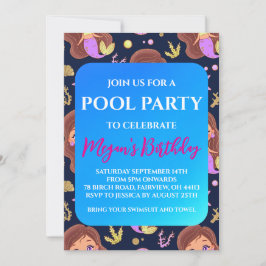 convites de festa de piscina de sereia