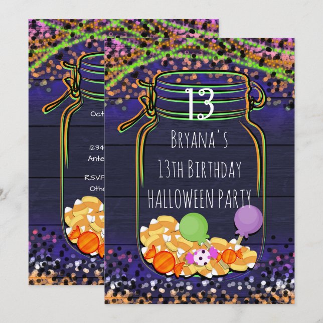 Convites de Festa de Pote de Mason de Doces de Hal (Frente/Verso)