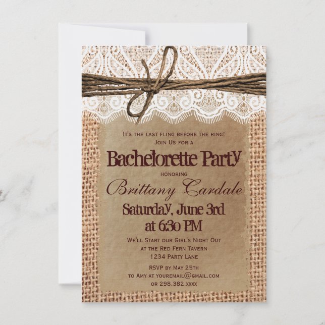 Convites de Festa de solteira Rustic Burlap (Frente)