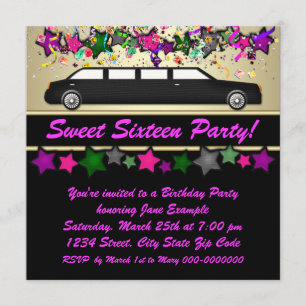 Convites de festa de Sweet Sixteen de limusine ros