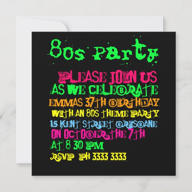 Convites de Festa dos Anos 80 (Frente)