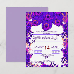 Convites de festa editáveis Brilho de pena de pavã