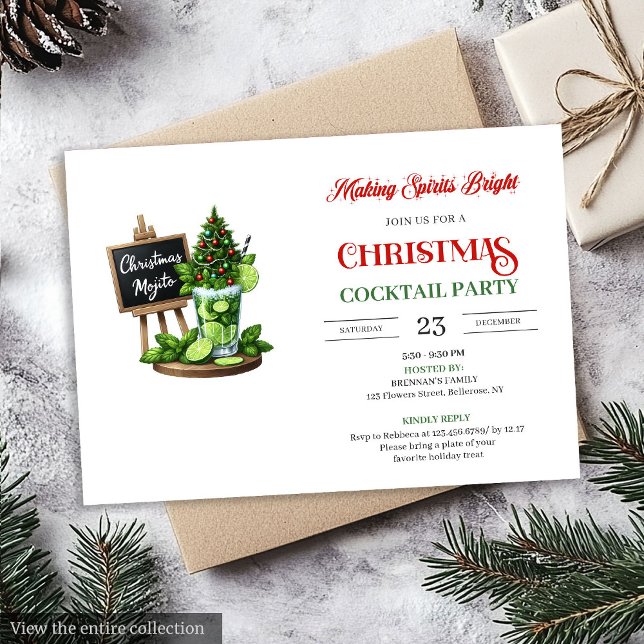 Convites de Festa Editáveis de Coquetéis de Férias (Minimalist Holiday Cocktails Editable Party Invite)