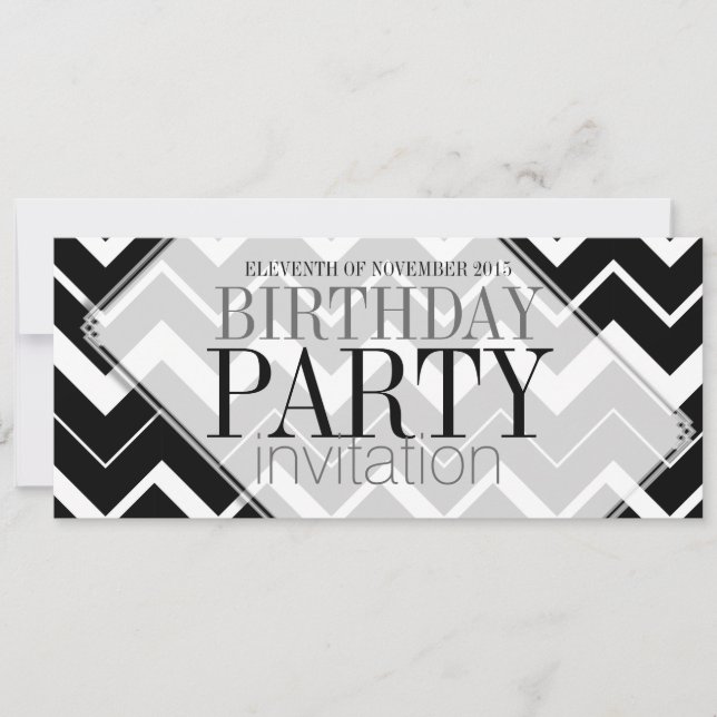 Convites de festa elegantes com Chevron Preto e Br (Frente)