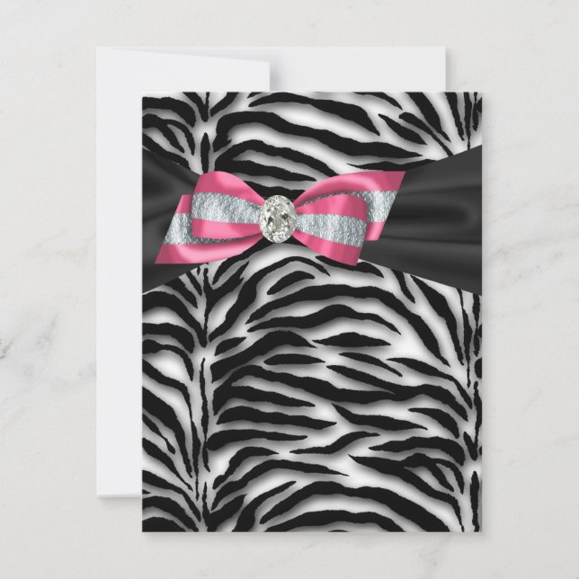 Convites de festa Elegantes de Zebra Rosa (Frente)