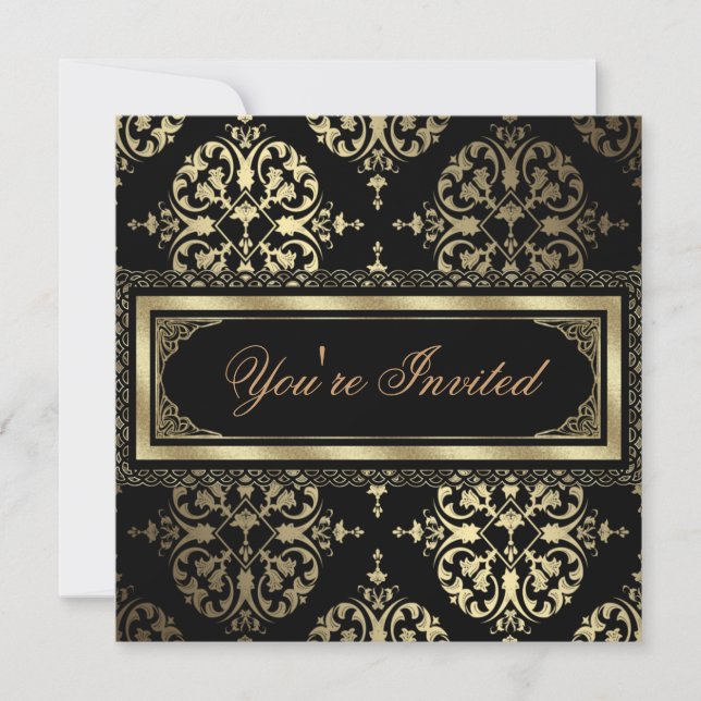 Convites de festa elegantes em dourado e preto com (Frente)