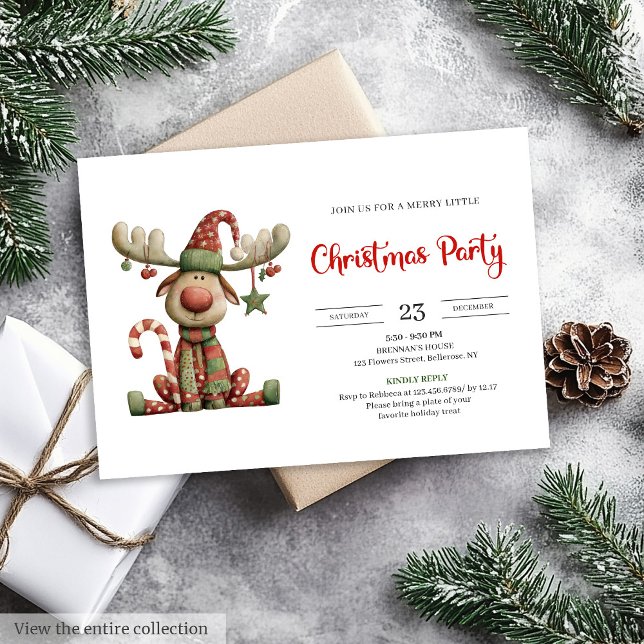 Convites de Festa em Aquarela Festiva de Rena Excê (Quirky Reindeer Festive Watercolor Party Invitation

)