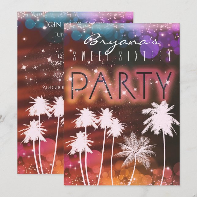 Convites de Festa Luzes de Verão e Palmeira Branca (Frente/Verso)