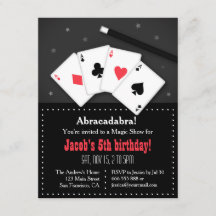 Convites de festa mágica com cartas de baralho