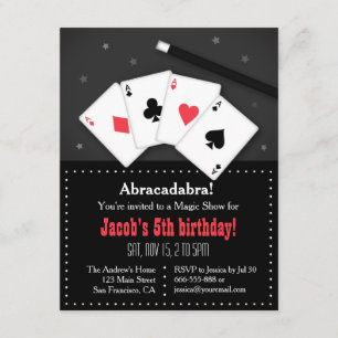 Convites de festa mágica com cartas de baralho