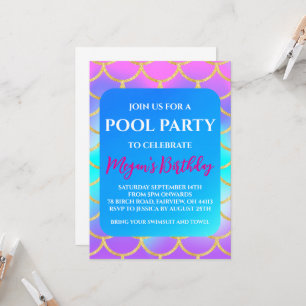 convites de festa na piscina de sereia