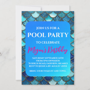 convites de festa na piscina de sereia