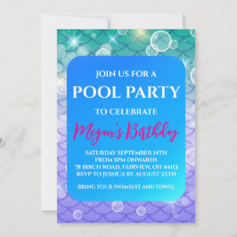 convites de festa na piscina de sereia