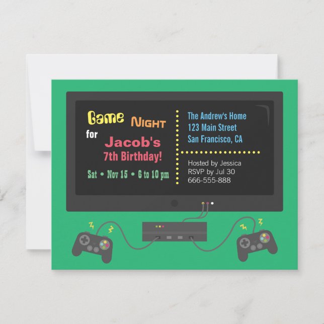 Convites de Festa Noturna de Video Game na TV (Frente)