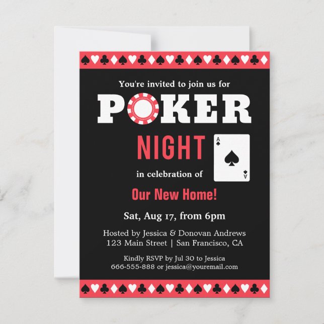 Convites de Festa para Noite de Jogo de Poker Mode (Frente)