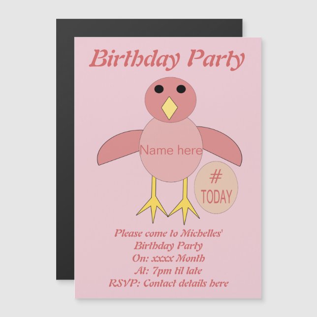 Convites de festa personalizados de frango rosa pa (Frente/Verso)