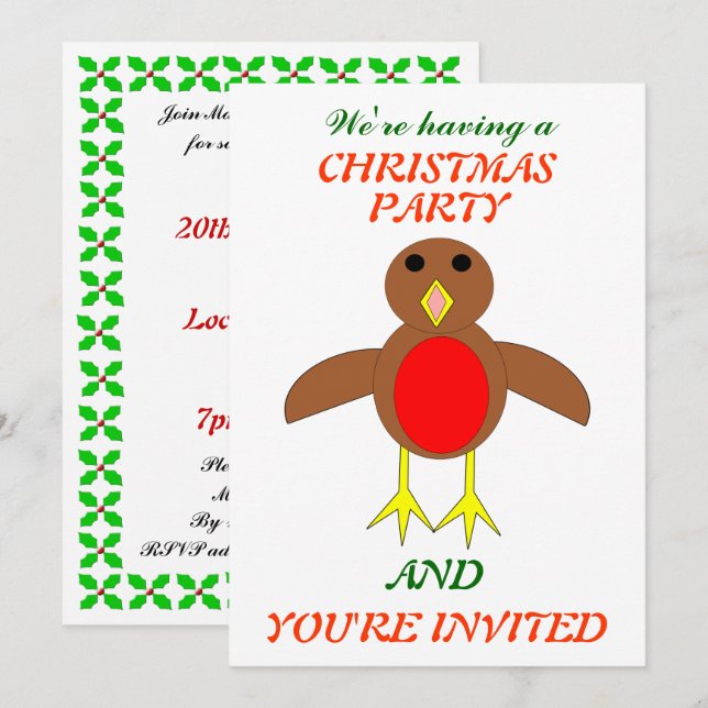 Convites de festa personalizados do Robin de Natal (Frente/Verso)