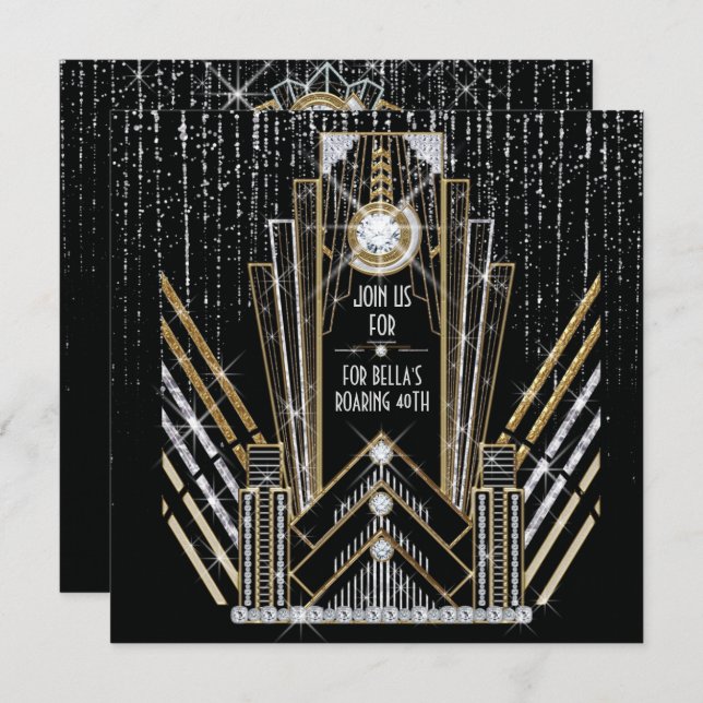 Convites de festa Roaring Gatsby Art Deco Brilho (Frente/Verso)